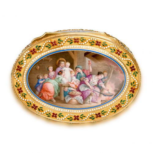 French 18K Gold and Enamel Snuff Box