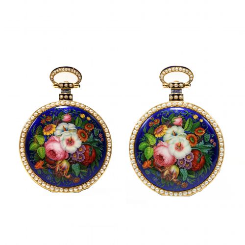 A Pair of Chinese Market Enamel Painting Pocket Watches