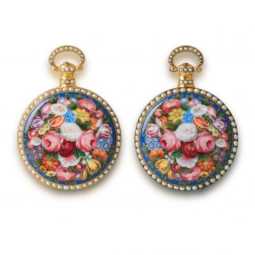A Pair of Bovet Chinese Market Enamel Painting Pocket Watches
