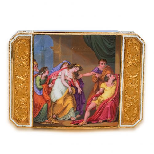 Swiss 18K Gold and Enamel Snuff Box