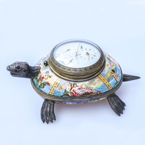 19th Century Enamel Turtle Form Table Clock