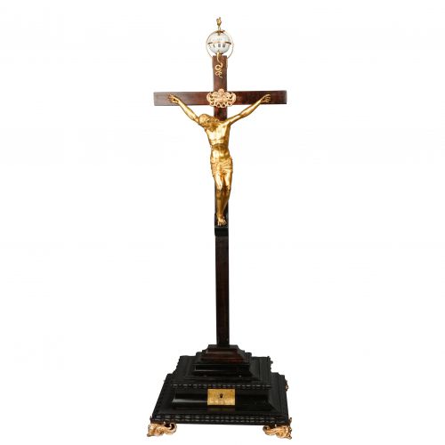 Mid-17th Century Gilt Brass Crucifix-Shaped Table Clock