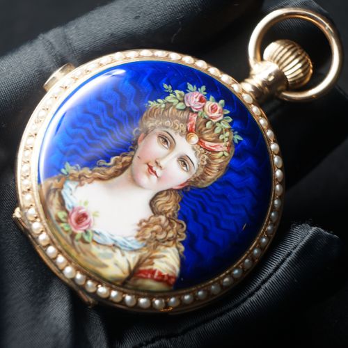 19th Century Chinese Market Painted Enamel Pocket Watch