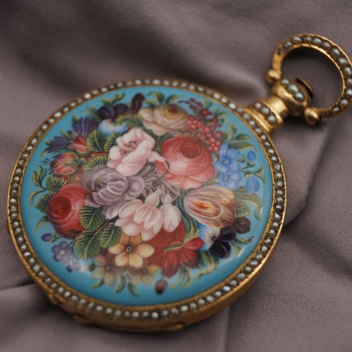 19th Century Chinese Market Painted Enamel Pocket Watch