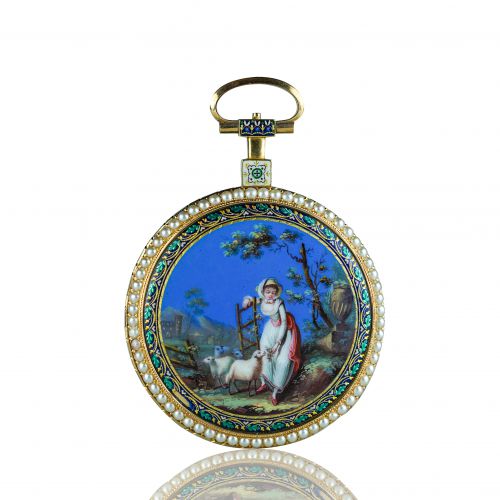 Jaquet Droz Enamel and Pearl Set Chinese Market Pocket Watch