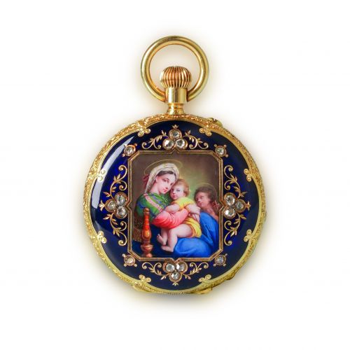 Henry Capt Enamel Painting Pocket Watch