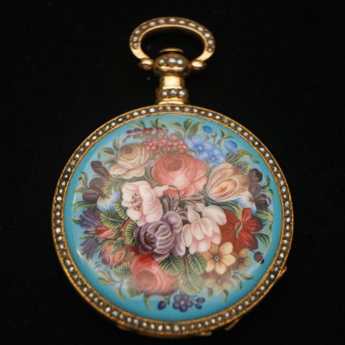19th Century Chinese Market Painted Enamel Pocket Watch