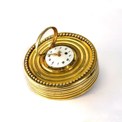19th Century Silver-gilt Snuff Box Set With A Timepiece and Miniature