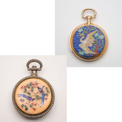 Two Painted Enamel Pocket Watches