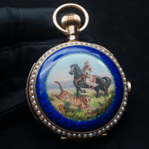 十九世紀中國市場琺瑯彩繪珠邊計時三問懷錶