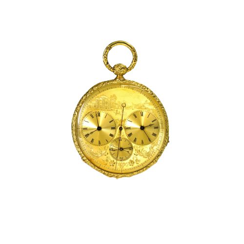 十九世紀金雕雙時區開面懷錶