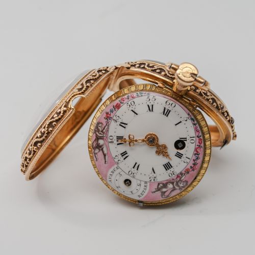 十九世紀初紅金雙面錶盤琺瑯懷錶